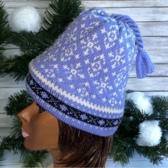 Rugged Bear Adult Wool Hat Purple Ivory Nordic Design Beanie Black Trim - Picture 1 of 9